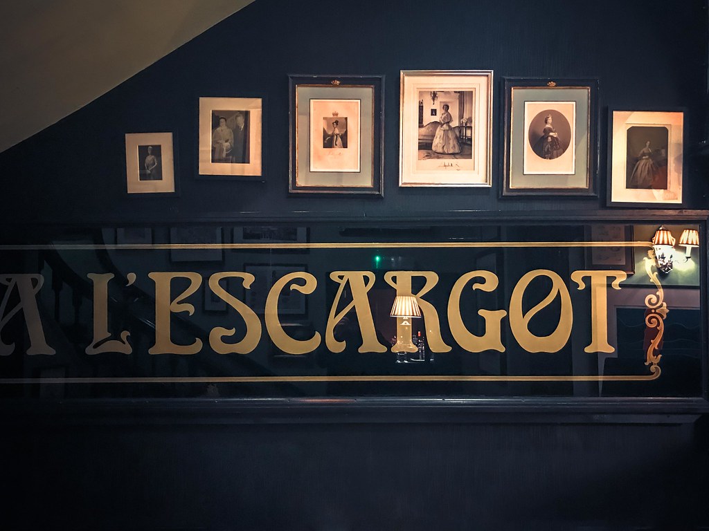 The L'Escargot sign in Greek Street, Soho